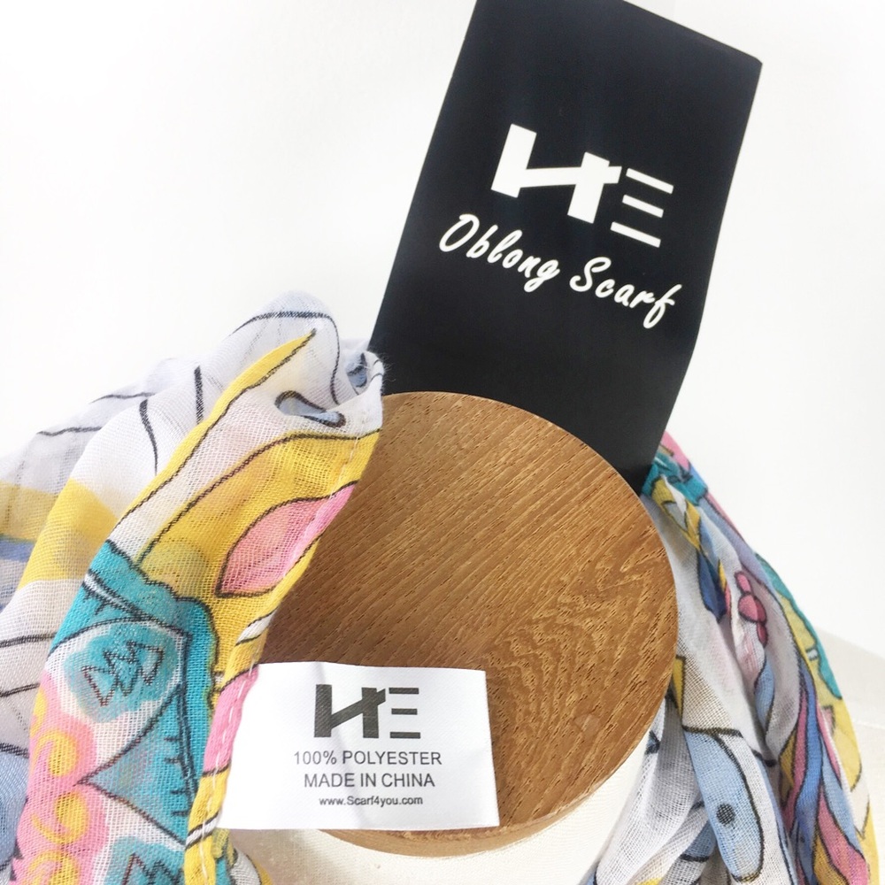 HE Oblong Floral Boho Scarf Colorful - Picture 3 of 6